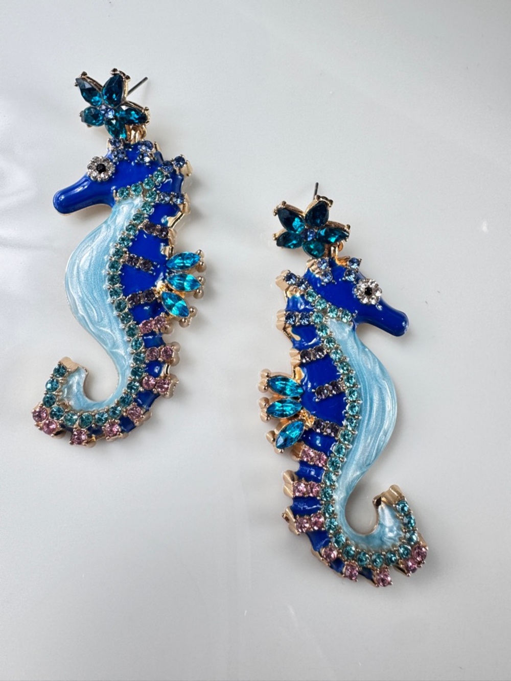 Zara Blue Crystal Stones Seahorse Statement Earrings